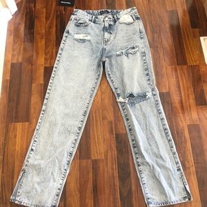 Ice Blue Distressed Split Hem Jeans